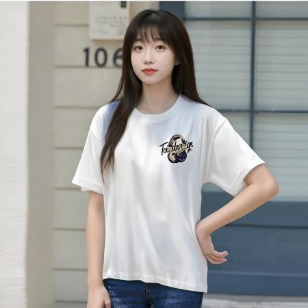LN76250# 精梳棉短袖T恤青年女女款夏季ins潮牌痞帅宽松圆领上衣
