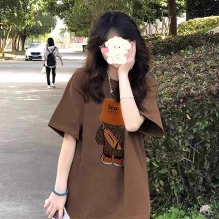 LN76256# 棉夏装慵懒宽松卡通印花短袖T恤韩系