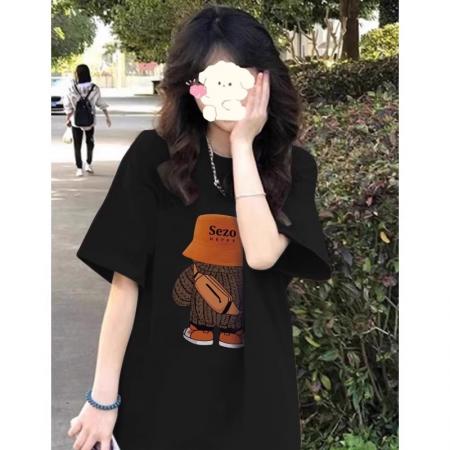 LN76256# 棉夏装慵懒宽松卡通印花短袖T恤韩系