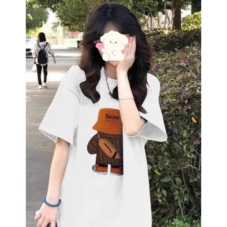 LN76256# 棉夏装慵懒宽松卡通印花短袖T恤韩系