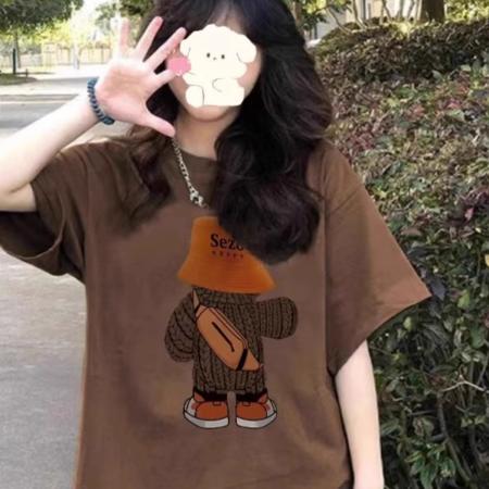 LN76256# 棉夏装慵懒宽松卡通印花短袖T恤韩系