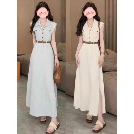 FA37613# 千金清冷感贵系衣服女装洋气时髦气质夏季修身显瘦无袖长款连衣裙 服裝批發女裝批發服飾貨源