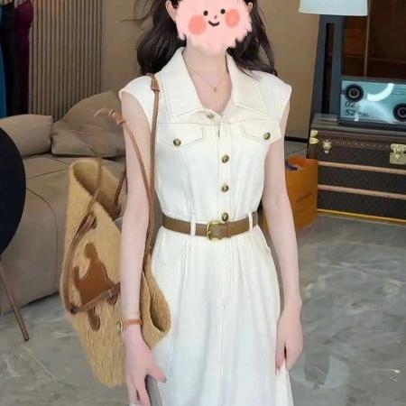 FA37613# 千金清冷感贵系衣服女装洋气时髦气质夏季修身显瘦无袖长款连衣裙 服裝批發女裝批發服飾貨源