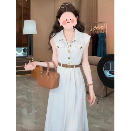 FA37613# 千金清冷感贵系衣服女装洋气时髦气质夏季修身显瘦无袖长款连衣裙 服裝批發女裝批發服飾貨源