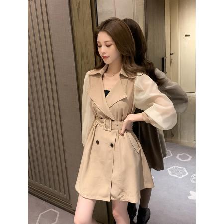 FA37619# 早秋英伦风气质中长款流行风衣女收腰薄款高端设计感外套 服裝批發女裝批發服飾貨源