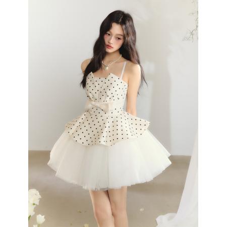 FA37629# 波点拼接网纱公主芭蕾风蓬蓬连衣裙女 服裝批發女裝批發服飾貨源