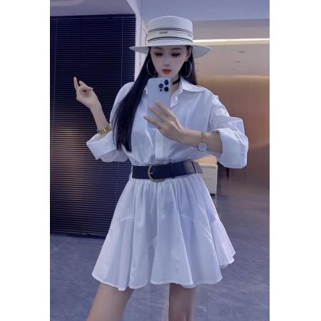 FA37634# 韩系POLO领衬衫连衣裙女秋季新款高级感气质收腰显瘦长袖腰带短裙 服裝批發女裝批發服飾貨源