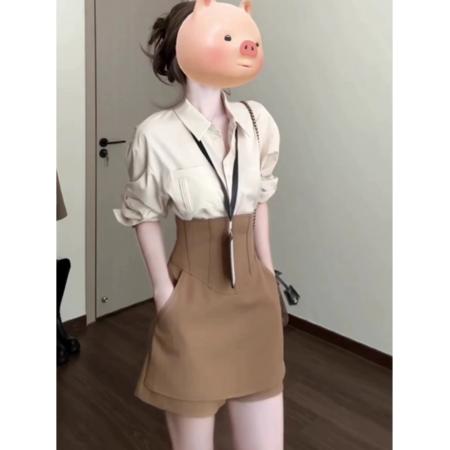 FA37639# 秋季富家千金穿搭一整套法式设计感气质女神范衬衫短裙子两件套装 服裝批發女裝批發服飾貨源