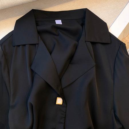 FA37643# 秋装新款韩版百搭圆领拼接长袖衬衣打底衫女秋衬衫 服裝批發女裝批發服飾貨源