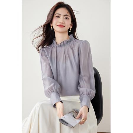 FA37670# 秋装新款复古套头立领时尚气质高级感职场衬衫上衣 服裝批發女裝批發服飾貨源