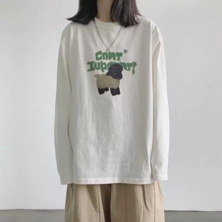 FA37678# 棉秋装长袖T恤女宽松上衣印花 服裝批發女裝批發服飾貨源