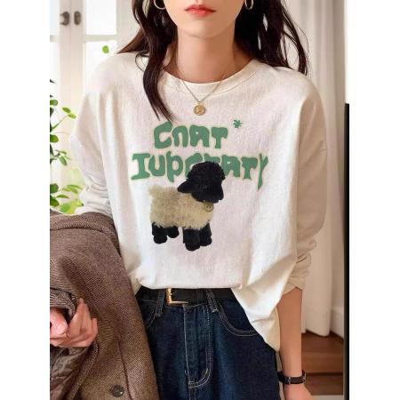 FA37678# 棉秋装长袖T恤女宽松上衣印花 服裝批發女裝批發服飾貨源