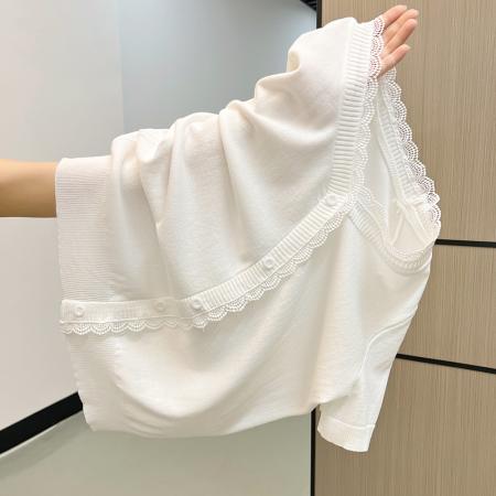 FA37679# 秋冬V领蕾丝短袖t恤打底衫针织上衣 服裝批發女裝批發服飾貨源