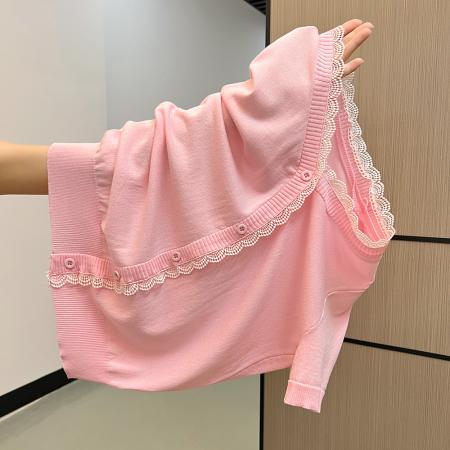 FA37679# 秋冬V领蕾丝短袖t恤打底衫针织上衣 服裝批發女裝批發服飾貨源