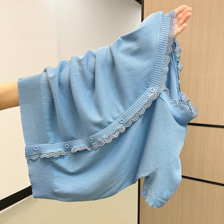 FA37679# 秋冬V领蕾丝短袖t恤打底衫针织上衣 服裝批發女裝批發服飾貨源
