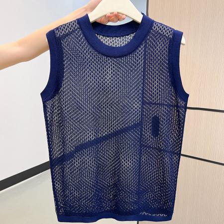 FA37680# 夏季网眼镂空圆领女针织背心空调衫 服裝批發女裝批發服飾貨源