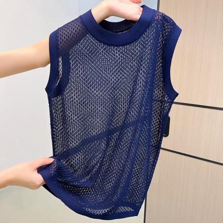 FA37680# 夏季网眼镂空圆领女针织背心空调衫 服裝批發女裝批發服飾貨源