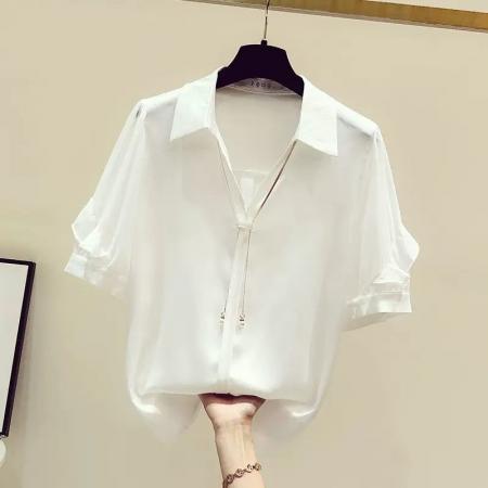 FA37692# 气质职业女装夏款时尚减龄衬衫上衣褶皱不规则包臀裙半身裙两件套 服裝批發女裝批發服飾貨源