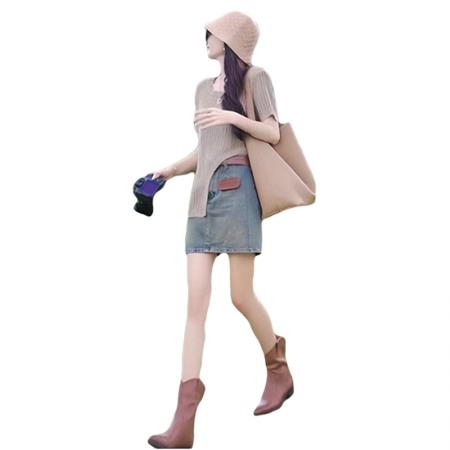 FA37694# 设计感不规则上衣穿搭一整套女夏季新款时尚洋气牛仔短裙两件套装 服裝批發女裝批發服飾貨源