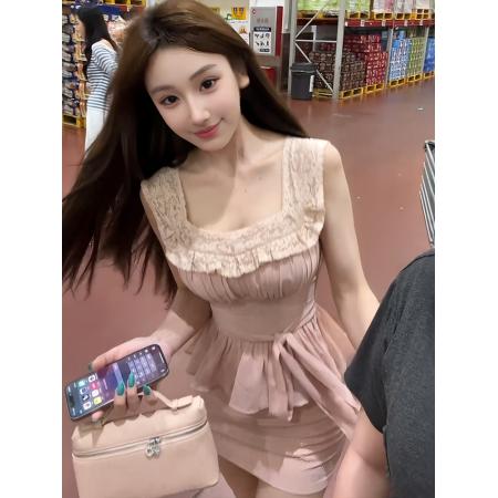 FA37753# 式纯欲蕾丝无袖收腰上衣高腰显瘦包臀裙两件套女夏季度假风套装 服裝批發女裝批發服飾貨源