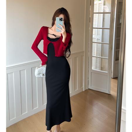 FA37783# 秋季新款时尚休闲气质两件套性感修身显瘦吊带裙开衫纯欲辣妹 服裝批發女裝批發服飾貨源