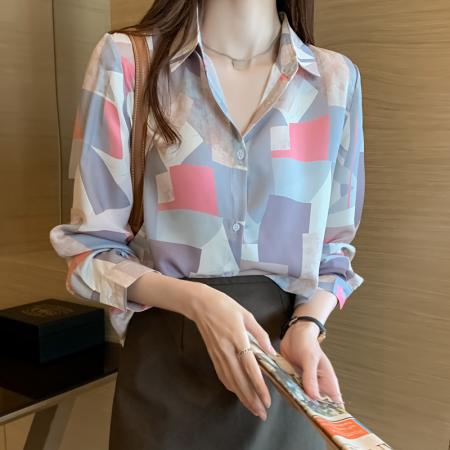 FA37821# 洋气秋季新款女装翻领不规则雪纺衫上衣开衫衬衫女打底衫衬衣 服裝批發女裝批發服飾貨源
