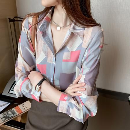 FA37821# 洋气秋季新款女装翻领不规则雪纺衫上衣开衫衬衫女打底衫衬衣 服裝批發女裝批發服飾貨源