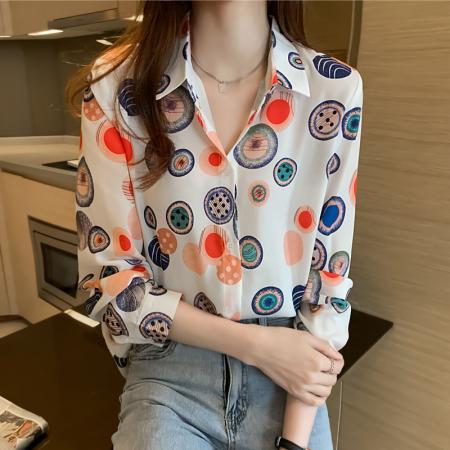 FA37822# 洋气春秋季新款女装翻领韩版雪纺衫上衣开衫衬衫女打底衫衬衣 服裝批發女裝批發服飾貨源