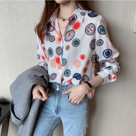FA37822# 洋气春秋季新款女装翻领韩版雪纺衫上衣开衫衬衫女打底衫衬衣 服裝批發女裝批發服飾貨源