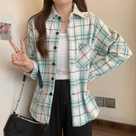 FA37831# 秋装格子衬衫设计感小众法式衬衣长袖上衣M-4XL200斤 服裝批發女裝批發服飾貨源