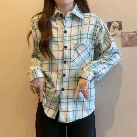 FA37831# 秋装格子衬衫设计感小众法式衬衣长袖上衣M-4XL200斤 服裝批發女裝批發服飾貨源