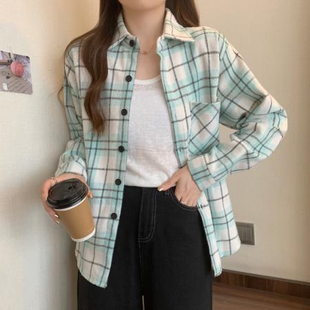FA37831# 秋装格子衬衫设计感小众法式衬衣长袖上衣M-4XL200斤 服裝批發女裝批發服飾貨源