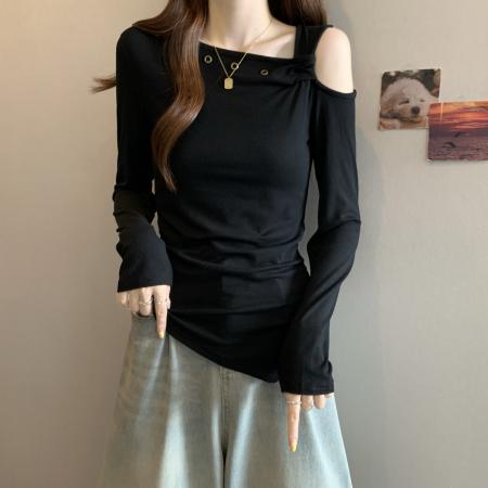 FA37851# 秋季新款时尚小众不规则设计感打底长袖小衫显瘦款上衣女装 服裝批發女裝批發服飾貨源