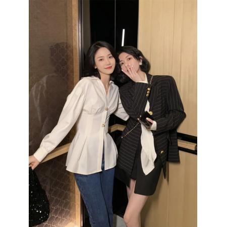 FA37854# 宫廷风设计感衬衫女秋季新品法式气质收腰显瘦长袖上衣衬衣潮 服裝批發女裝批發服飾貨源
