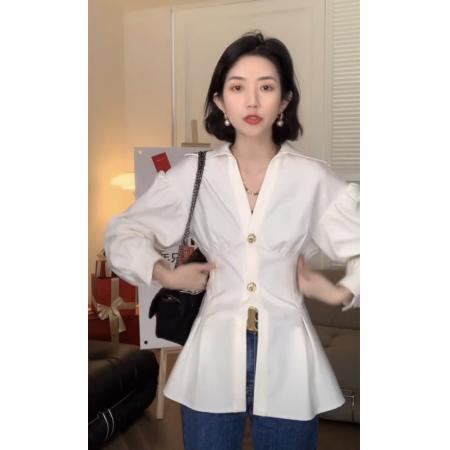 FA37854# 宫廷风设计感衬衫女秋季新品法式气质收腰显瘦长袖上衣衬衣潮 服裝批發女裝批發服飾貨源