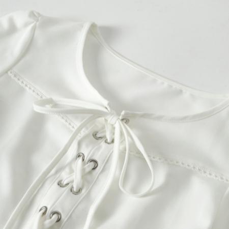 FA37868# VEGA高腰荷叶轻复古宫廷法式花边衬衣 服裝批發女裝批發服飾貨源