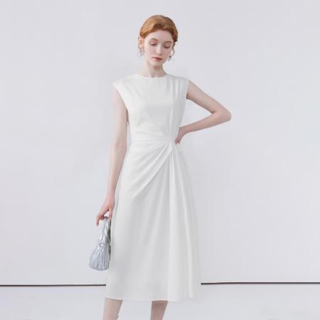 FA37871# 棉通勤设计感无袖扭结收腰连衣裙女夏季新款A字裙 服裝批發女裝批發服飾貨源