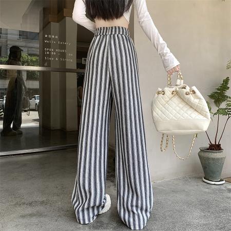 FA37880# 秋款条纹裤子新款高腰垂感宽松休闲阔腿裤慵懒糯米裤潮 服裝批發女裝批發服飾貨源