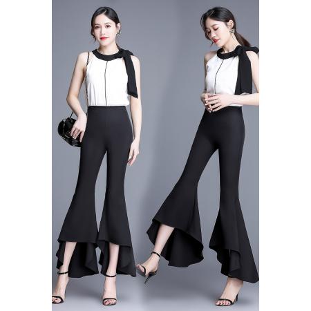 FA37883# 秋天高腰修身鱼尾大喇叭裤女九分裤甩裤大脚阔腿裤子 服裝批發女裝批發服飾貨源