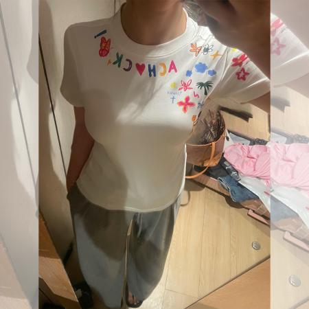 FA37896# 美式复古白色印花短袖t恤女夏季新款休闲显瘦体恤别致上衣 服裝批發女裝批發服飾貨源