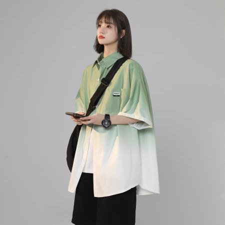 FA37900# 夏季短袖衬衫女ins潮牌港风日系小众设计感休闲宽松半袖外套 服裝批發女裝批發服飾貨源