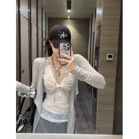FA37902# 纯欲风蕾丝假两件长袖t恤 服裝批發女裝批發服飾貨源