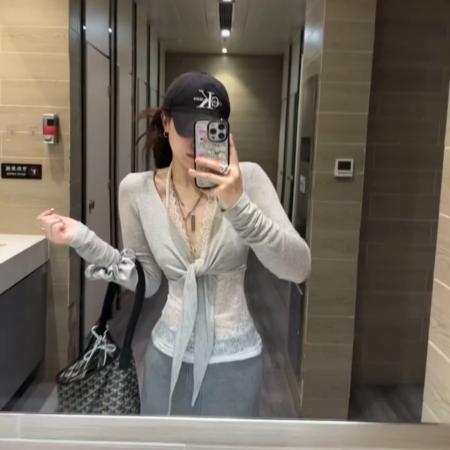 FA37902# 纯欲风蕾丝假两件长袖t恤 服裝批發女裝批發服飾貨源