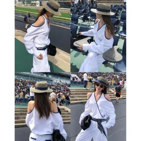 FA37905# 婉君Y老钱美学百搭休闲衬衫长袖露肩V领上衣套装 服裝批發女裝批發服飾貨源