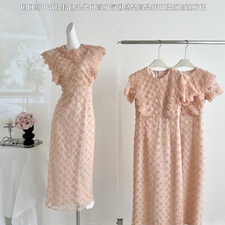 FA37907# 詹维尼玫瑰纱气质款轻奢裸粉色连衣裙 服裝批發女裝批發服飾貨源