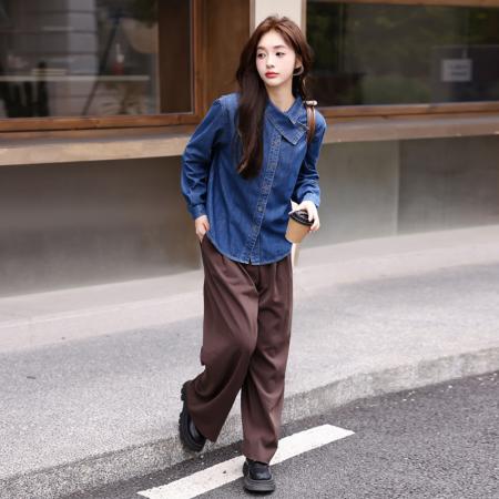 FA37918# 复古丹宁牛仔衬衫女秋新款慵懒宽松休闲外套 服裝批發女裝批發服飾貨源
