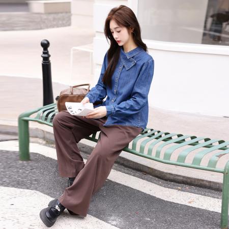 FA37918# 复古丹宁牛仔衬衫女秋新款慵懒宽松休闲外套 服裝批發女裝批發服飾貨源