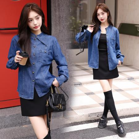 FA37919# 牛仔衬衫外套女新款早秋新款长袖百搭开衫上衣 服裝批發女裝批發服飾貨源