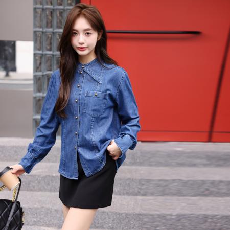 FA37919# 牛仔衬衫外套女新款早秋新款长袖百搭开衫上衣 服裝批發女裝批發服飾貨源