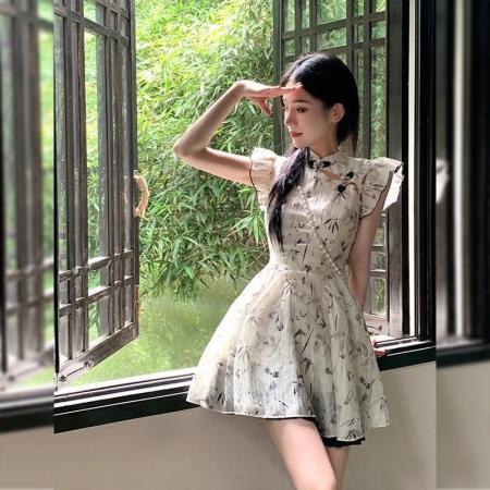 FA37921# 新中式绝美清新小众连衣裙女夏季新款复古小个子修身显瘦短裙 服裝批發女裝批發服飾貨源